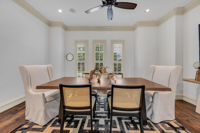 7101 Royal Birkdale Dr, Cleburne, TX 76033 - home office with crown molding, a wainscoted wall, dark wood-type flooring, built in study area, and recessed lighting