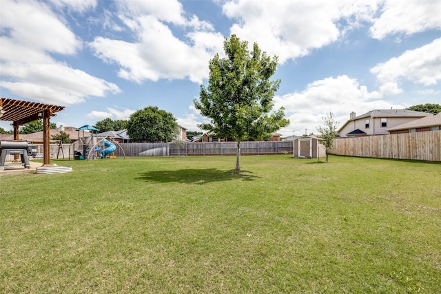 4604 Valleyview Dr, Mansfield, TX 76063 - view of yard with a storage shed, a playground, and an outdoor structure