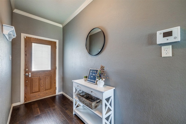 4604 Valleyview Dr, Mansfield, TX 76063 - entrance foyer featuring dark wood-style flooring, ornamental molding, and baseboards