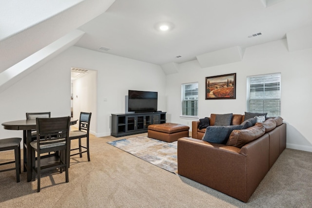 1520 Rough Rider Ct, Celina, TX 75009 - living area featuring visible vents, light carpet, and lofted ceiling