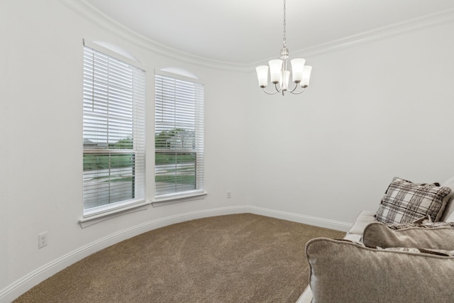 1520 Rough Rider Ct, Celina, TX 75009 - sitting room featuring carpet flooring, a chandelier, baseboards, and ornamental molding