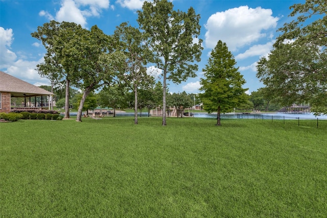view of yard with a water view
