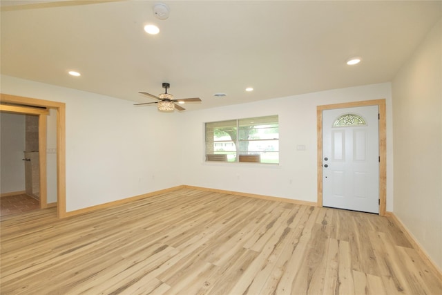 1112 Hillside Dr, Gainesville, TX 76240 - entrance foyer with recessed lighting, baseboards, a ceiling fan, and light wood-type flooring
