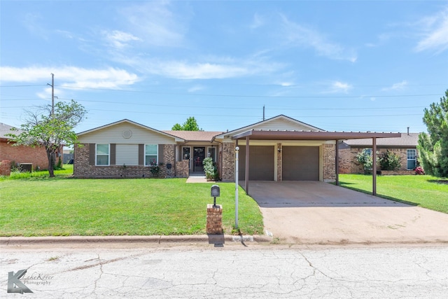 5631 Southmoor Dr, Abilene, TX 79606 - ranch-style house featuring a garage, concrete driveway, a front lawn, and brick siding