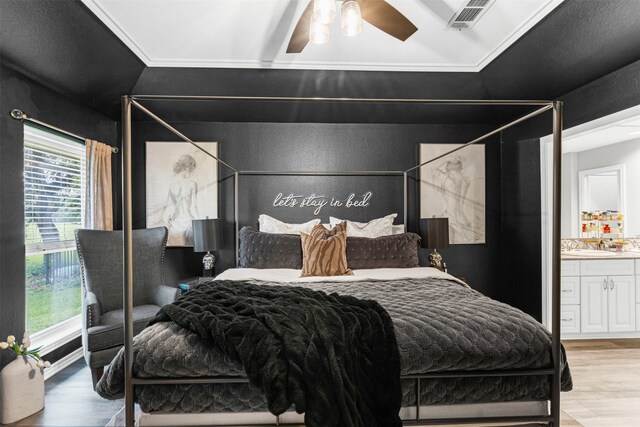 832 Havenwood Ln S, Fort Worth, TX 76112 - bedroom featuring visible vents, a ceiling fan, and wood finished floors