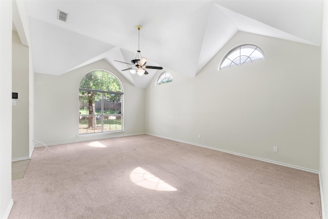 7632 Arbor Ridge Ct, Fort Worth, TX 76112 - unfurnished room with ceiling fan, carpet, healthy amount of natural light, baseboards, and high vaulted ceiling