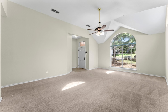 7632 Arbor Ridge Ct, Fort Worth, TX 76112 - empty room with carpet, baseboards, a ceiling fan, and vaulted ceiling