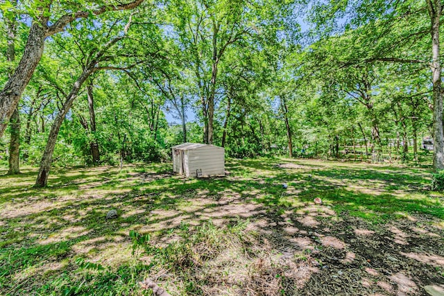view of yard featuring an outbuilding and a shed
