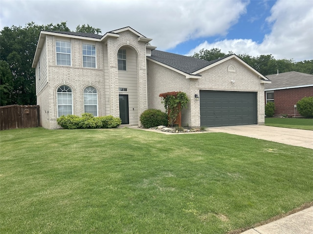 2416 Dogwood Dr, Little Elm, TX 75068 - traditional-style house with brick siding, an attached garage, concrete driveway, and a shingled roof