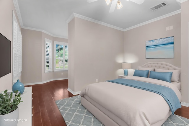 907 Ozark Dr, Allen, TX 75002 - bedroom featuring crown molding, baseboards, visible vents, and wood finished floors