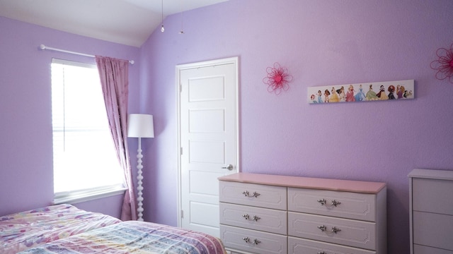 bedroom featuring lofted ceiling