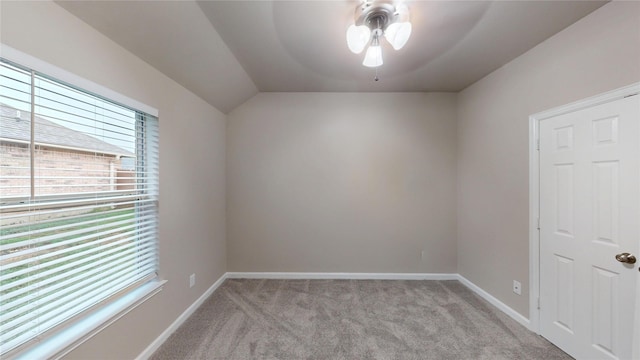 760 Catalpa Rd, Saginaw, TX 76131 - carpeted empty room featuring a ceiling fan, vaulted ceiling, and baseboards
