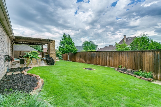 view of yard featuring a fenced backyard and a patio area