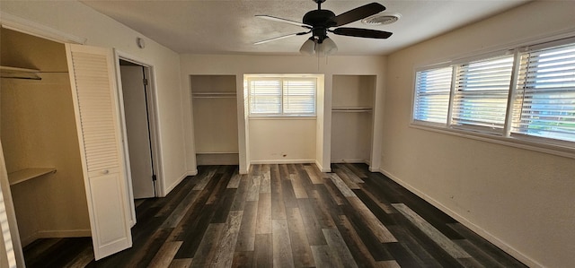 6404 Brentwood Dr, Fort Worth, TX 76112 - unfurnished bedroom with ceiling fan, baseboards, visible vents, and dark wood finished floors