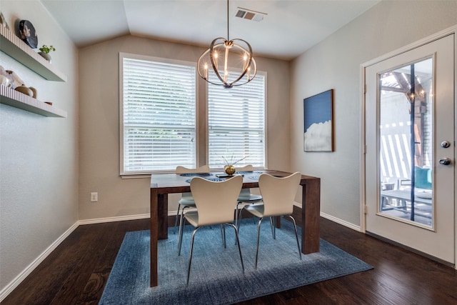 1809 6th St, Argyle, TX 76226 - dining space with plenty of natural light, wood finished floors, a chandelier, baseboards, and vaulted ceiling