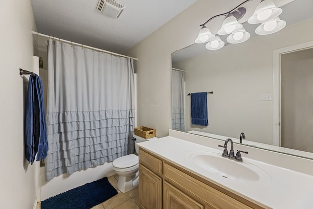 8121 Kathleen Dr, Fort Worth, TX 76137 - full bathroom with visible vents, tile patterned flooring, vanity, toilet, and shower / bath combo