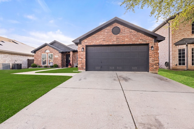 8121 Kathleen Dr, Fort Worth, TX 76137 - view of front of house featuring concrete driveway, brick siding, a garage, and a front lawn