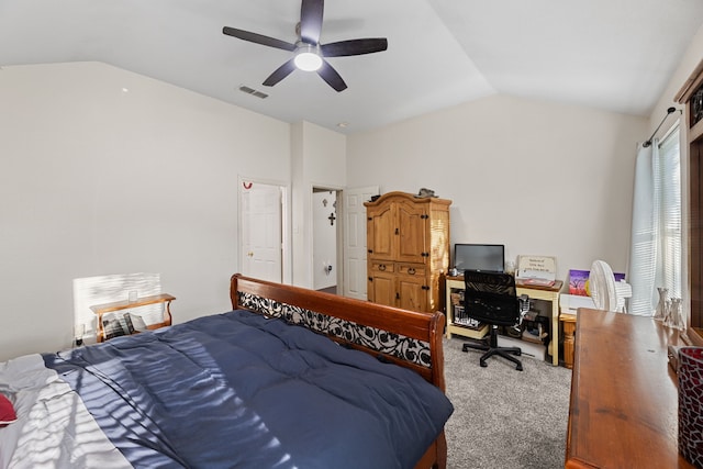 8121 Kathleen Dr, Fort Worth, TX 76137 - bedroom with vaulted ceiling, carpet floors, a ceiling fan, and visible vents