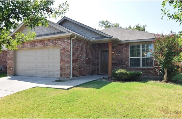 406 Fisherman Trl, Melissa, TX 75454 - ranch-style house featuring an attached garage, a front yard, brick siding, and concrete driveway