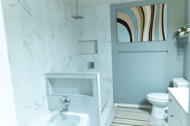 1213 Dennis Dr, Saginaw, TX 76179 - full bathroom featuring toilet, a marble finish shower, a tub to relax in, and vanity