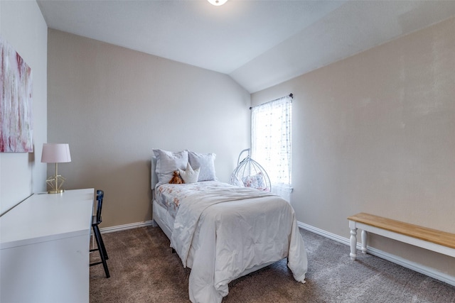 2868 Pacifico Way, Fort Worth, TX 76111 - bedroom with dark colored carpet, lofted ceiling, and baseboards