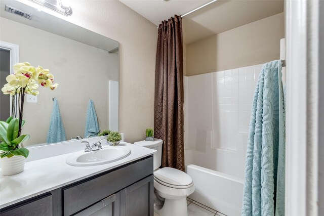 2868 Pacifico Way, Fort Worth, TX 76111 - bathroom with toilet, vanity, shower / tub combo, and tile patterned floors