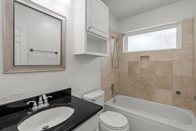 full bath featuring toilet, shower / washtub combination, and vanity