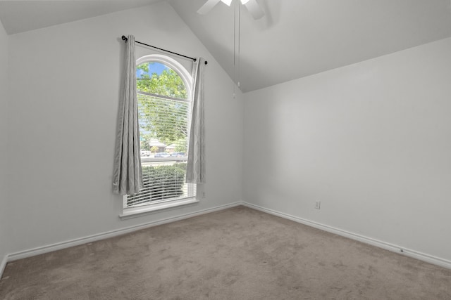 bonus room featuring baseboards, ceiling fan, carpet, and vaulted ceiling