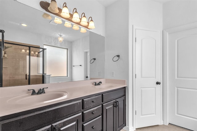 2317 Willard Dr, Mckinney, TX 75072 - full bathroom with a stall shower, double vanity, and tile patterned flooring