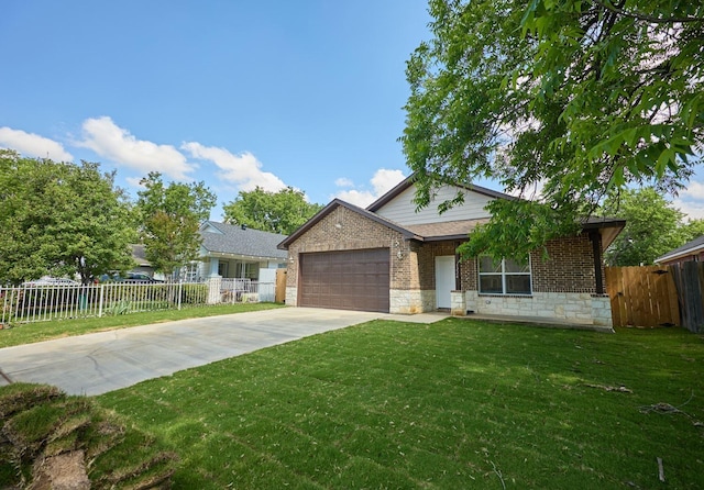 1224 W Bewick St, Fort Worth, TX 76110 - ranch-style house with a garage, driveway, brick siding, and stone siding