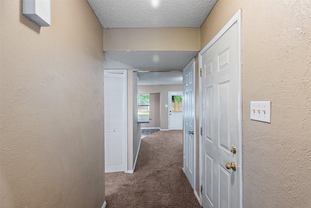 628 Evelyn Ln, Burleson, TX 76028 - hallway featuring carpet floors, a textured ceiling, a textured wall, and baseboards
