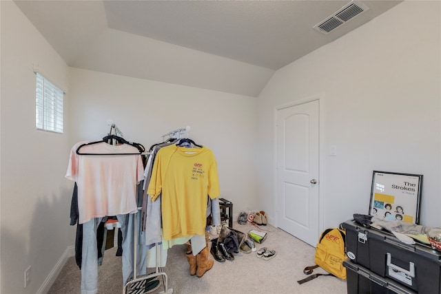 537 Val Verde St, Aubrey, TX 76227 - carpeted bedroom featuring baseboards, vaulted ceiling, and visible vents