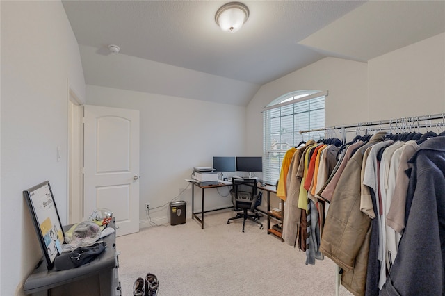 537 Val Verde St, Aubrey, TX 76227 - carpeted office space with baseboards and vaulted ceiling