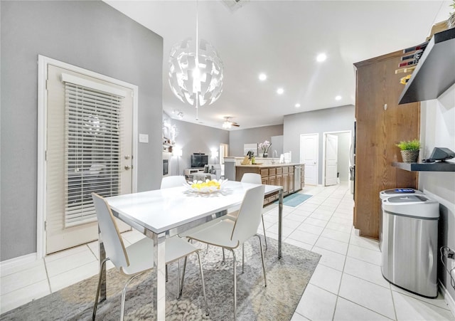 10312 Flat Creek Trl, Mckinney, TX 75072 - dining room with light tile patterned flooring, baseboards, recessed lighting, and a notable chandelier