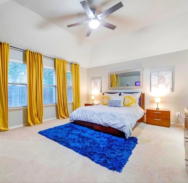 10312 Flat Creek Trl, Mckinney, TX 75072 - bedroom with carpet floors, a ceiling fan, baseboards, and vaulted ceiling