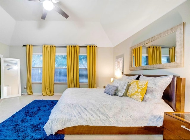 10312 Flat Creek Trl, Mckinney, TX 75072 - bedroom featuring baseboards, ceiling fan, carpet, and lofted ceiling