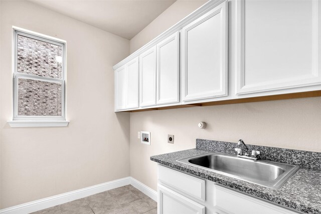3020 Nyala Trl, Frisco, TX 75034 - clothes washing area with cabinet space, a sink, hookup for a washing machine, baseboards, and hookup for an electric dryer