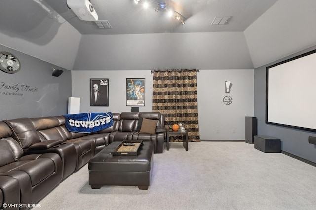 13283 Bodega Trl, Frisco, TX 75035 - cinema with visible vents, carpet, and lofted ceiling