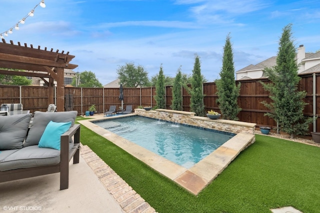 13283 Bodega Trl, Frisco, TX 75035 - view of pool featuring a pergola, a fenced in pool, a fenced backyard, and a patio area