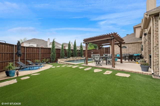 13283 Bodega Trl, Frisco, TX 75035 - view of yard with a fenced in pool, a fenced backyard, a patio area, and a pergola