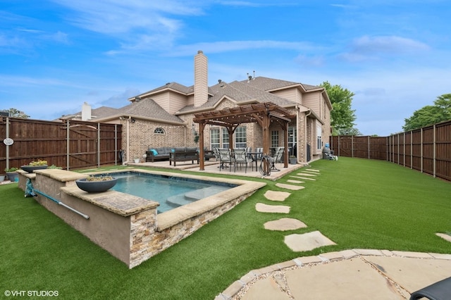 13283 Bodega Trl, Frisco, TX 75035 - view of swimming pool featuring a lawn, a pergola, a fenced backyard, and a patio area