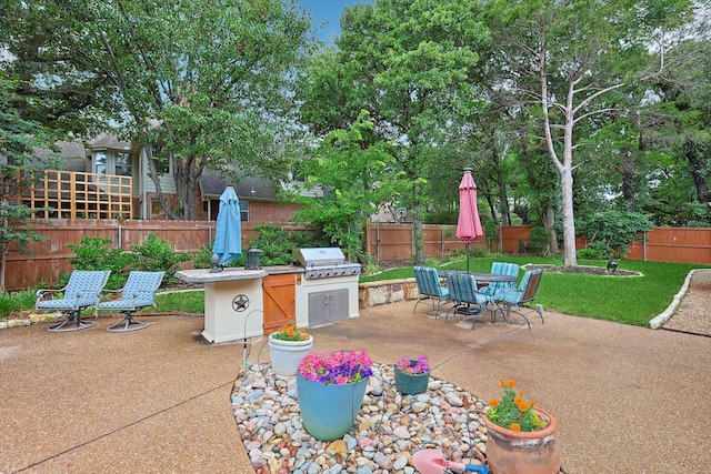 view of patio featuring grilling area, area for grilling, and outdoor dining area