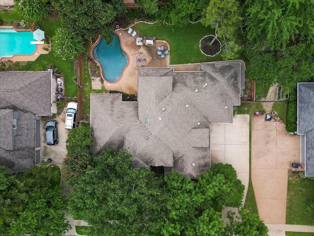 aerial view of a pool area