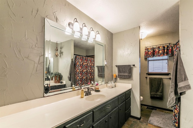 full bathroom featuring vanity, visible vents, toilet, and stone finish flooring