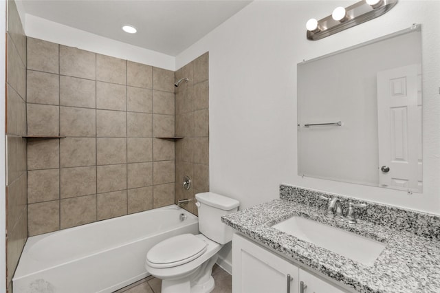 full bathroom with vanity, tile patterned flooring, toilet, and  shower combination