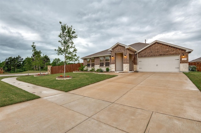 1349 Rolling Meadows Dr, Cedar Hill, TX 75104 - single story home featuring driveway, brick siding, fence, a garage, and a front lawn