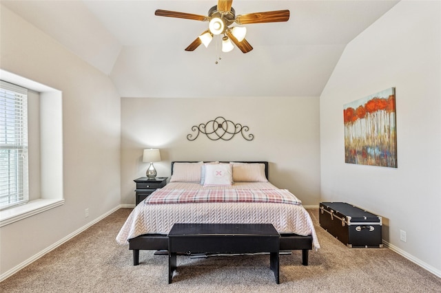 2828 Mariposa Dr, Grand Prairie, TX 75054 - carpeted bedroom featuring lofted ceiling, baseboards, and a ceiling fan