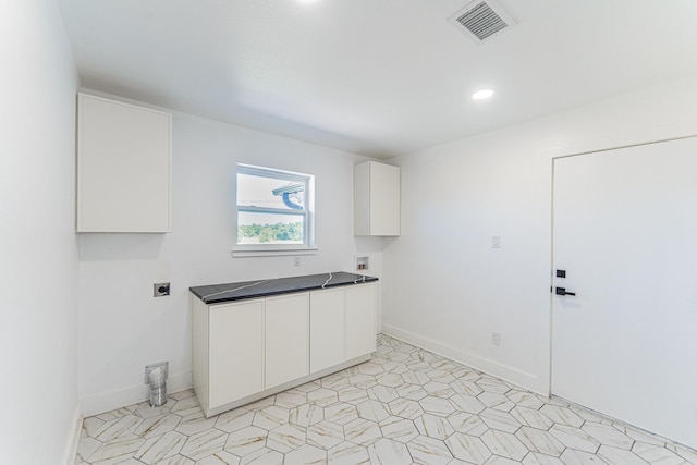229 W Oaks Cir, Sulphur Springs, TX 75482 - laundry area featuring hookup for an electric dryer, cabinet space, baseboards, recessed lighting, and hookup for a washing machine