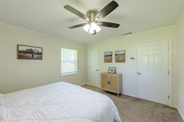 5921 Springbrook Dr, Tyler, TX 75707 - bedroom featuring baseboards, crown molding, visible vents, and carpet