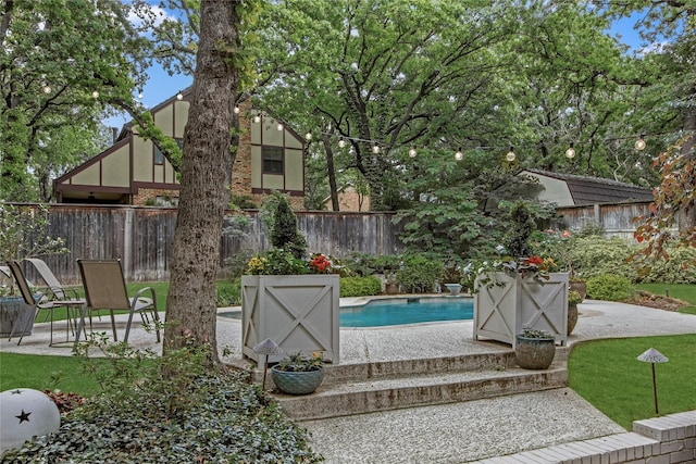 view of pool with a patio area, fence, and a fenced in pool